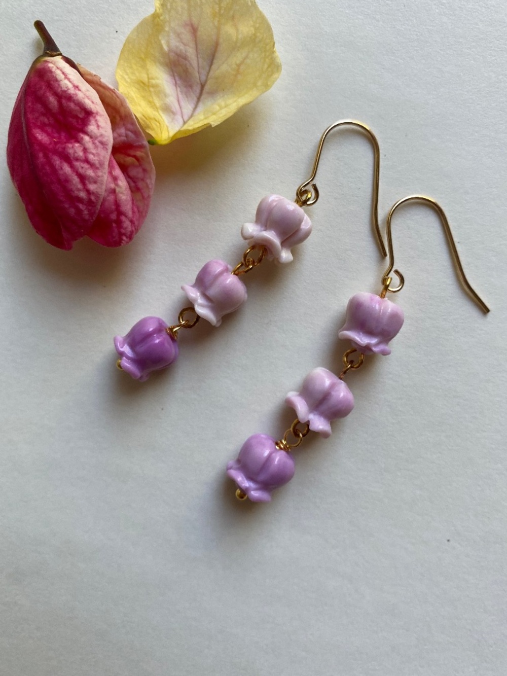 Handmade Purple Crown Flower Earrings - Picture 2 of 3